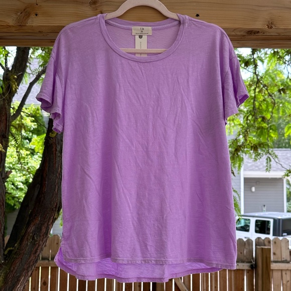 Anthropologie NWT T.La Lilac Lavender Flutter Ruffle Short Sleeve Boxy Crop SM - Picture 3 of 16